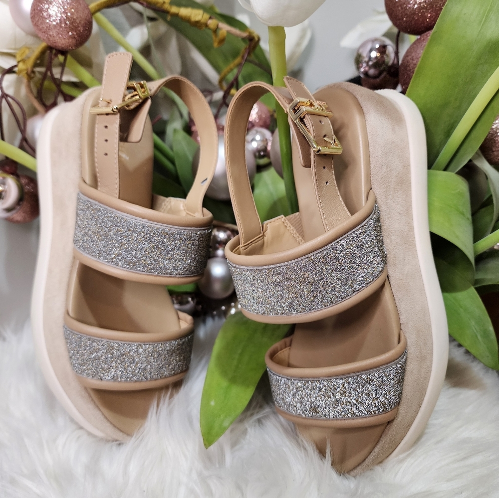 Michael Kors Presley Platform Sandal Champagne Glitter new